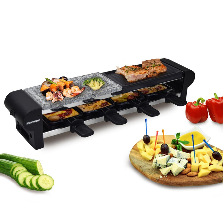 Syntrox Germany Raclette-Grill Thurgau, Raclette Set für vier Personen, Antihaftbeschichtung für ein