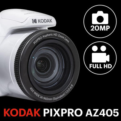 KODAK PIXPRO Astro Zoom AZ405-WH 20MP Digitalkamera mit 40-fachem optischem Zoom, 24 mm Weitwinkel,