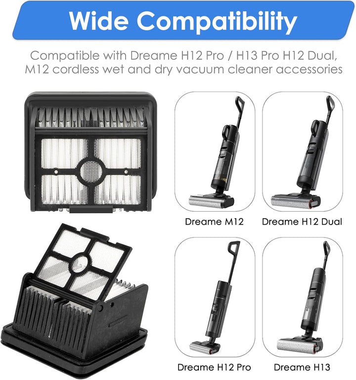 (6 Stück) H12 Pro Ersatz-HEPA-Filter kompatibel mit Dreame H12 Pro/ H12 DUAL/ H13 Pro/ M12 Akku-Nass
