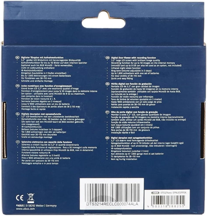 ABUS 38825 Digitaler Türspion DTS3214rec, Schwarz, Schwarz