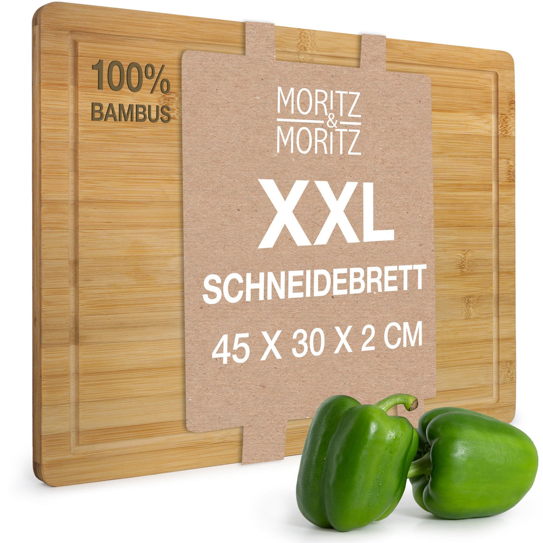 Moritz & Moritz XXL Schneidebrett Bambus Gross - 45 x 34 x 2 cm - Bambus Holzbrett mit Saftrille - Z