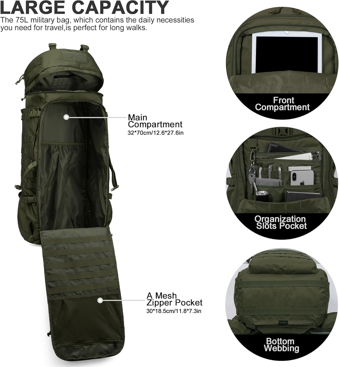 Mardingtop 75L Rucksack Taktischer Rucksack Wanderrucksack Trekkingrucksack YKK Zipper mit der gross