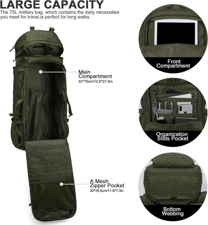 Mardingtop 75L Rucksack Taktischer Rucksack Wanderrucksack Trekkingrucksack YKK Zipper mit der gross