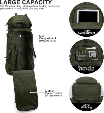 Mardingtop 75L Rucksack Taktischer Rucksack Wanderrucksack Trekkingrucksack YKK Zipper mit der gross