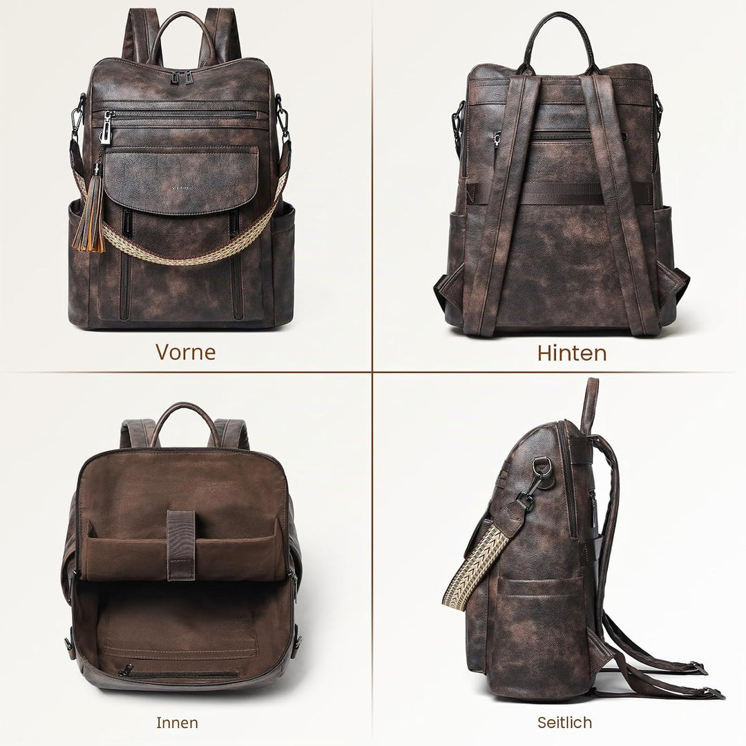 Shrrie Laptop-Rucksack für Damen, 15,6 Zoll Reise-Rucksack aus Leder, Handgepäck-Rucksack Computerta