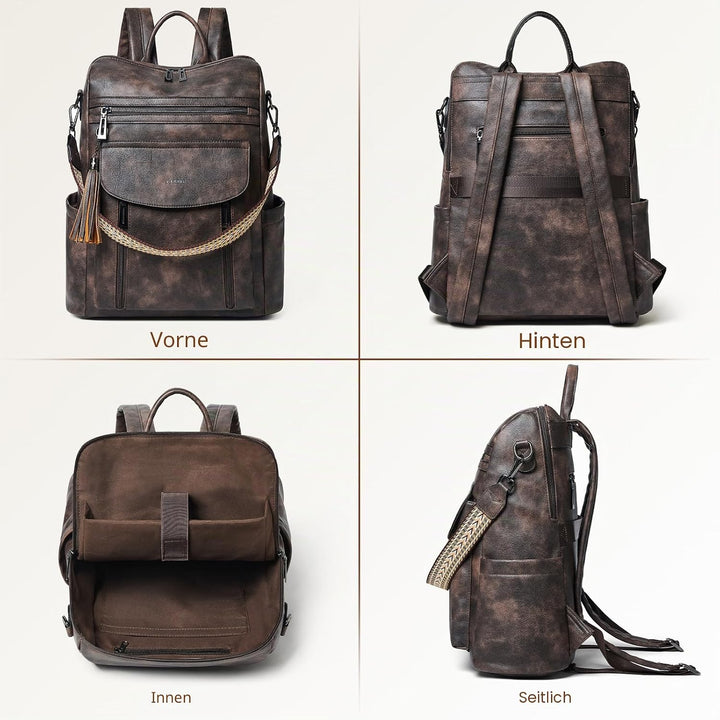 Shrrie Laptop-Rucksack für Damen, 15,6 Zoll Reise-Rucksack aus Leder, Handgepäck-Rucksack Computerta