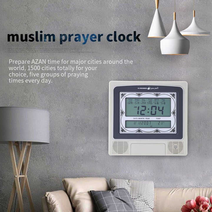 Muslimische Azan Uhr Table Clock, Islamisches Gebet Wanduhr, 1500 Städte Ezan Zeit für Grossstädte W