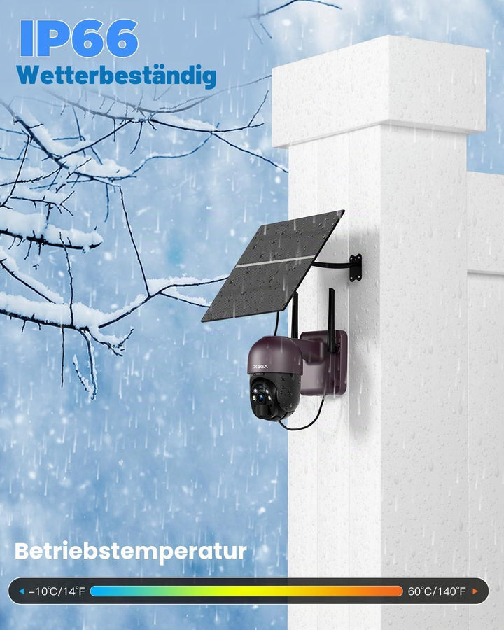 Xega 4G LTE Überwachungskamera mit SIM Karte Aussen【20W Solarpanel】 20,000mAh Akku 2K 3MP PTZ Solar