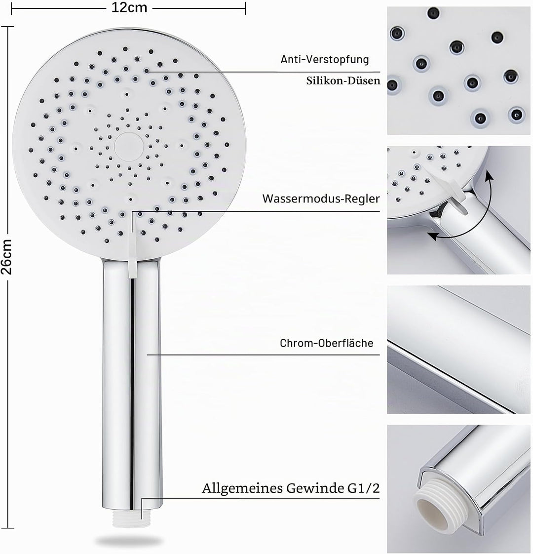 Badewannenarmatur Einhebel mit Handbrause und Duschschlauch Gummi (150cm), Mischbatterie Badewanne m