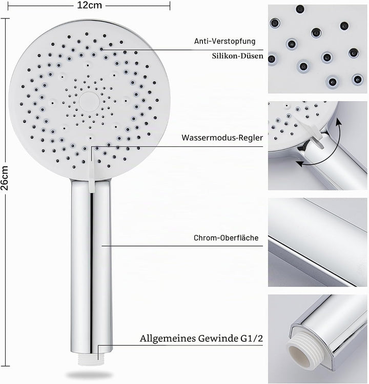 Badewannenarmatur Einhebel mit Handbrause und Duschschlauch Gummi (150cm), Mischbatterie Badewanne m
