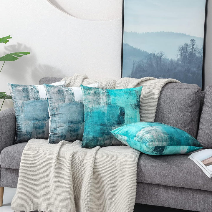 OYIMUA Deko Kissenbezug 45x45 2er Set Samt Kissenbezüge Blau Couch Landhausstil Kissenhülle Aestheti