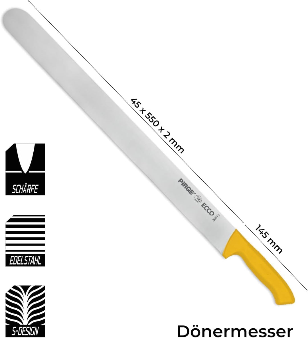 Pirge Ecco Dönermesser 55 cm Gelb - Aufschnittmesser - Schärfstes Döner Langmesser - Schneidemesser