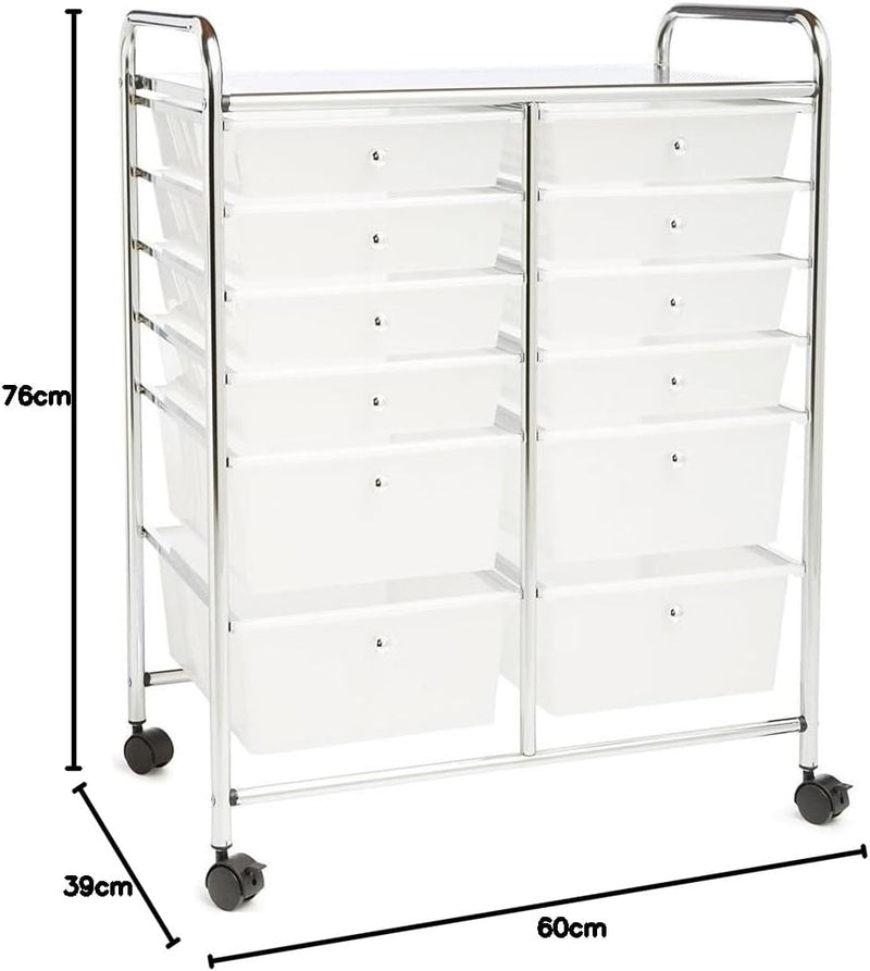 Bakaji Rollwagen Rollcontainer Aufbewahrungswagen Doppelt in Verchromtem Metall mit 12 Schubladen We