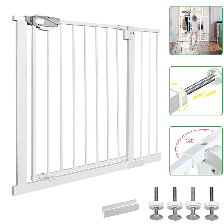LZQ Treppenschutzgitter, Doppelschloss extra sicheres Metall-Türschutzgitter zum Klemmen, Weiss, 105