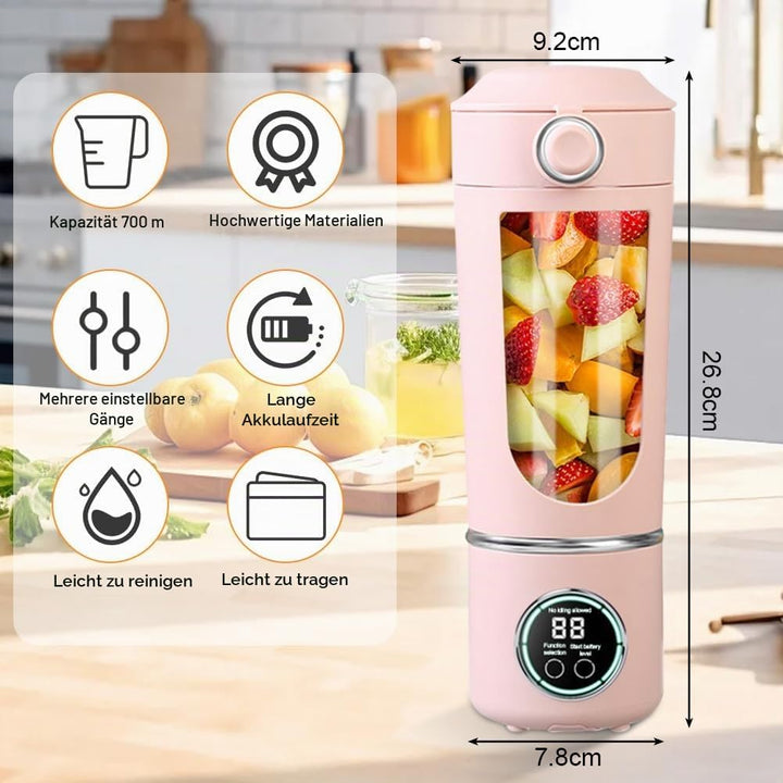 Tragbarer Mixer, 700 ml kleiner Smoothie Mixer, Mini-Standmixer mit 12 Edelstahlklingen und Digitala