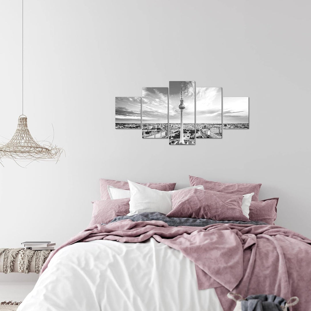 Runa Art Wandbilder Berlin Fernsehturm 5 Teilig Bild auf Vlies Leinwand Deko Wohnzimmer Büro Städte