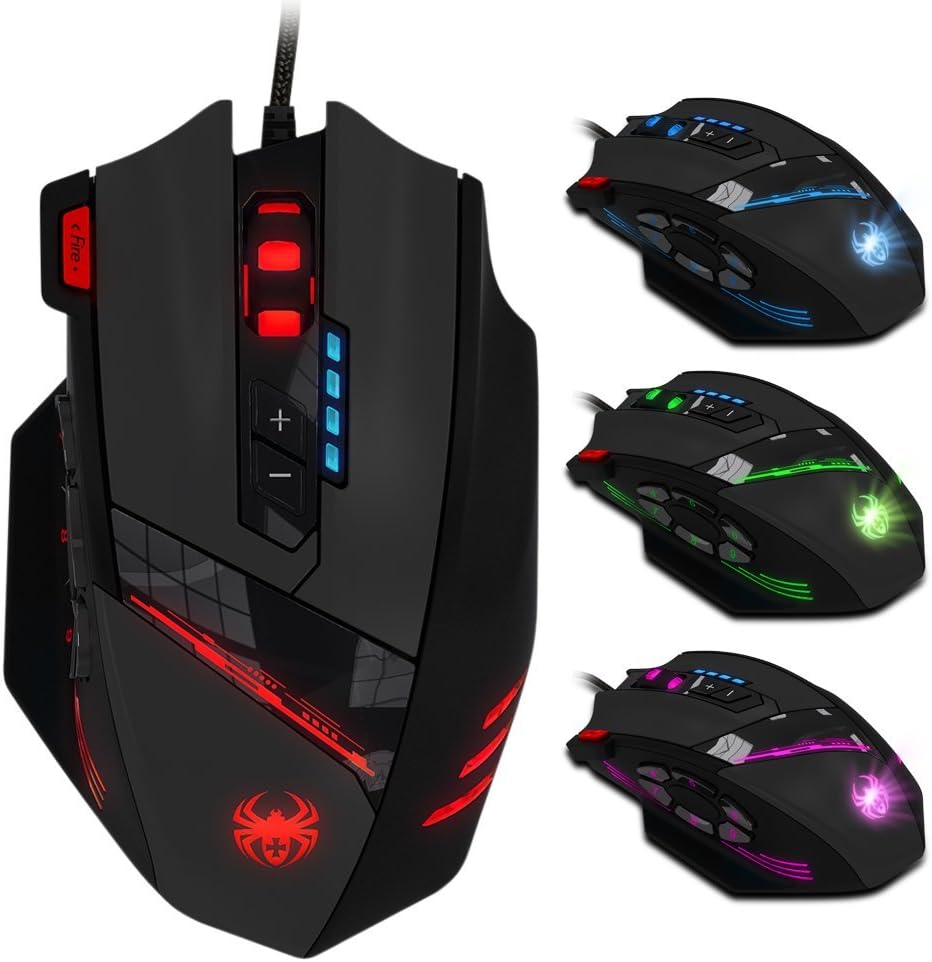 zelotes Kabelgebundene Gaming Maus mit 4000 DPI,12 programmierbarem Tasten,Verstellbarem Gewicht,RGB