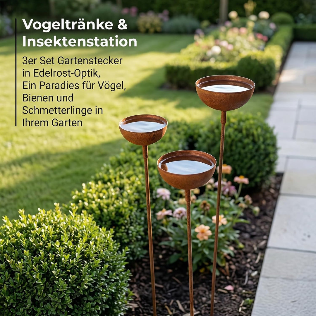 Regenfänger Gartenstecker Rost Gartenstecker Metall Gartendeko für Draussen Insektentränke Garten Na