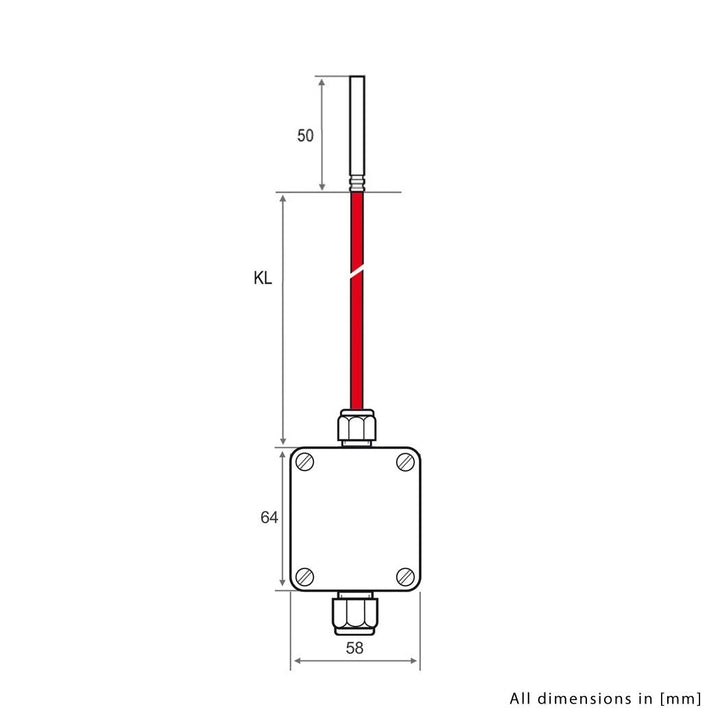 iOVEO 213HS02205 - Temperatur-Messumformer im Gehäuse mit Silikon-Anschlussleitung und Sensor PT1000
