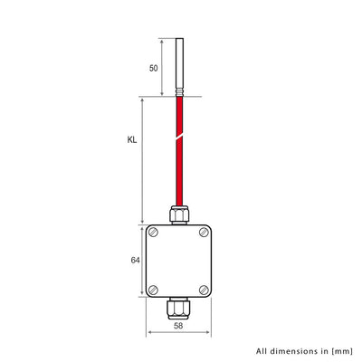 iOVEO 213HS02202 - Temperatur-Messumformer im Gehäuse mit Silikon-Anschlussleitung inkl. Sensor PT10