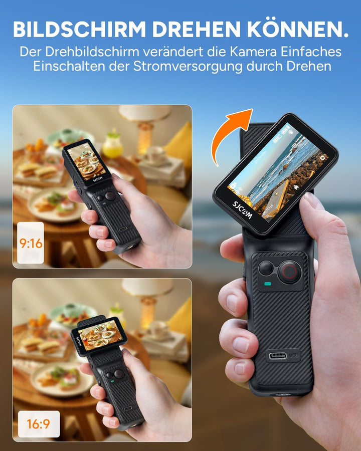 SJCAM C400 4K Vlog Kamera,7h Akku,Wasserdicht | 6-Achsen-Bildstabilisierung,2,29" Dreh-Touchscreen U