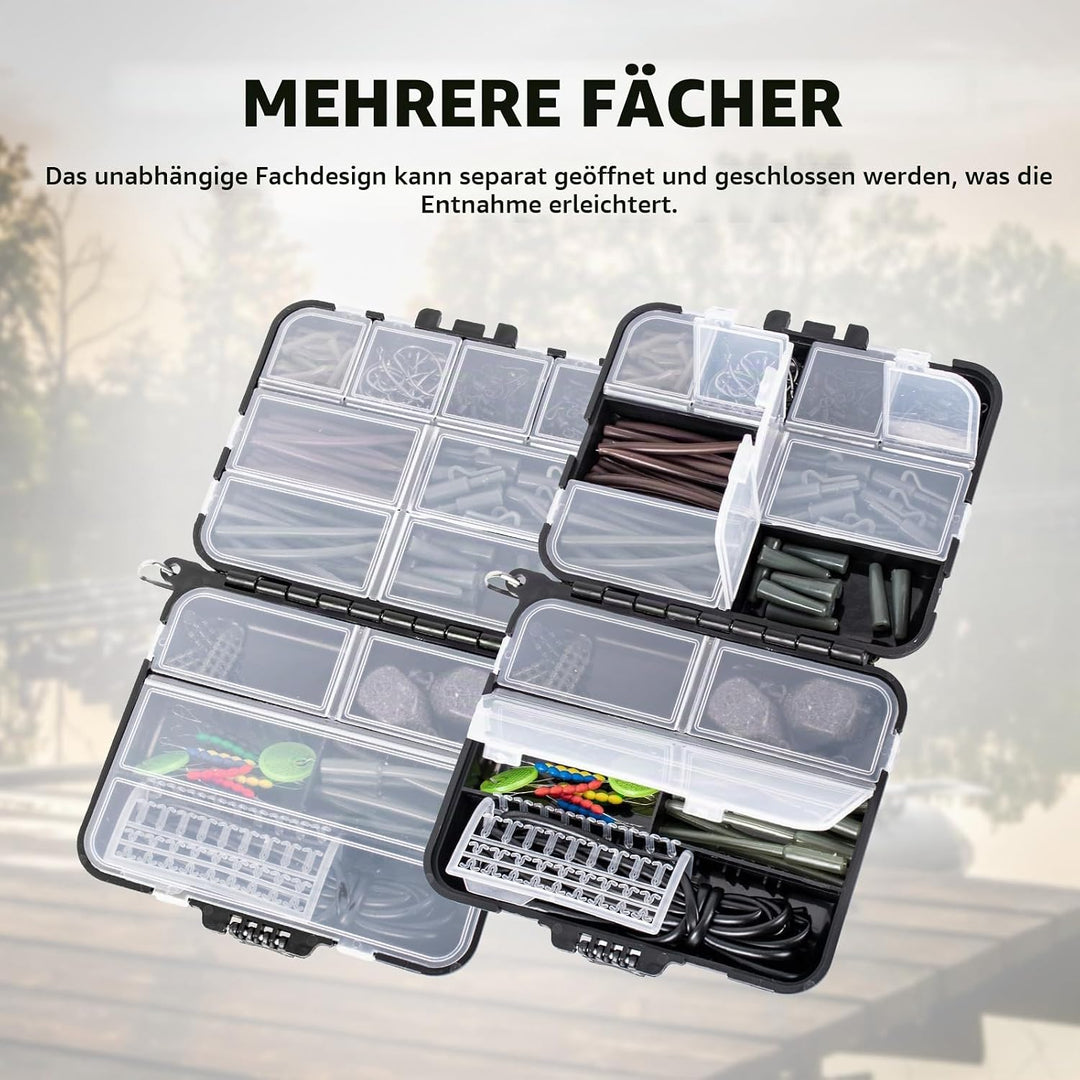 SF 217pcs Karpfenangel-Zubehörset mit Angelkoffer Inklusive Anti-Tangle-Hülle, Köderschrauben, Haken
