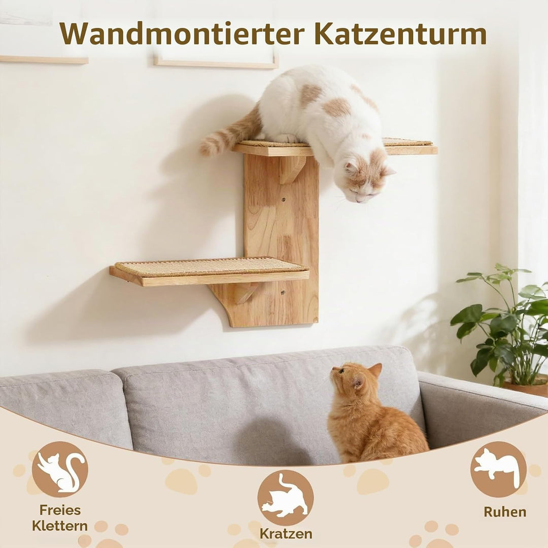 Kletterwand Katze, Katzen Wandelemente, Katzentreppe Wand mit 2 Plattformen und Sisalmatten, Kratzba
