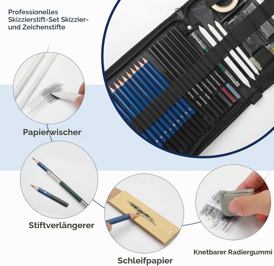 Skizzen Zeichen Bleistift Set,Zeichenstift-Set für Skizzieren und Zeichnen Profi Art Set mit Zeichne