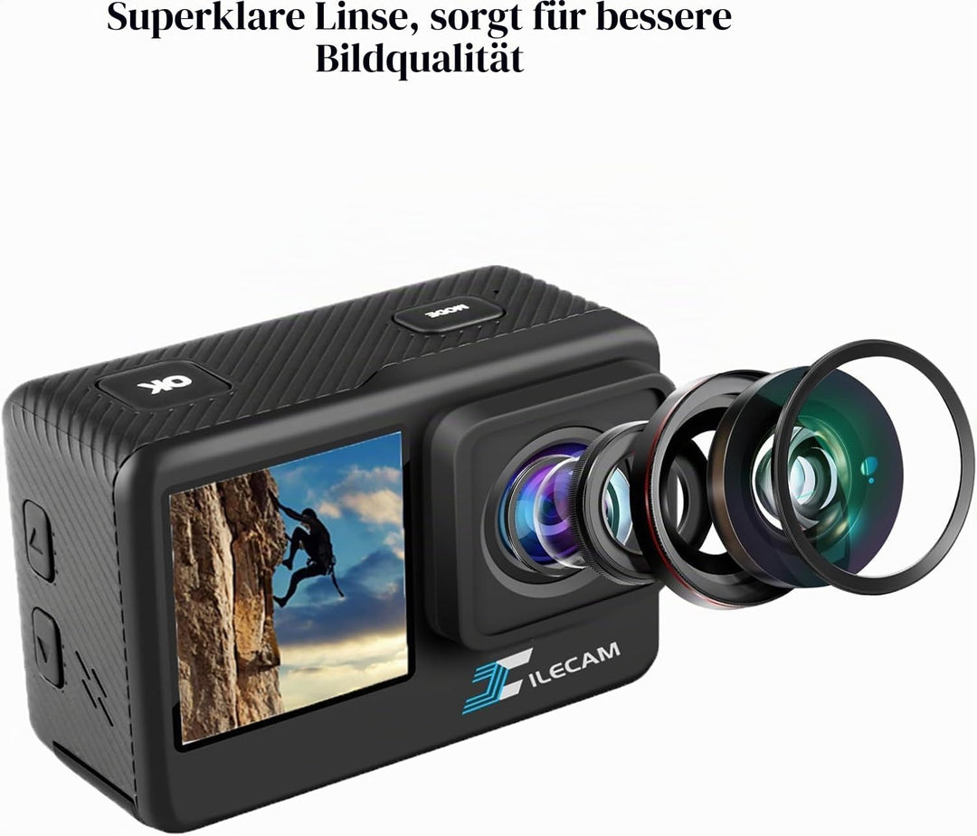 Xilecam Dual Screen Action Cam 1080P 32 GB Karte wasserdichte Kamera wasserdichte Unterwasserkamera