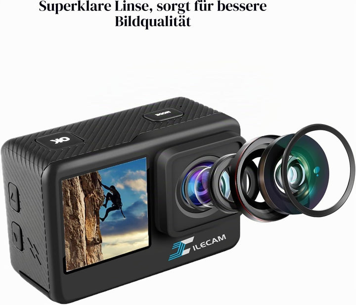 Xilecam Dual Screen Action Cam 1080P 32 GB Karte wasserdichte Kamera wasserdichte Unterwasserkamera