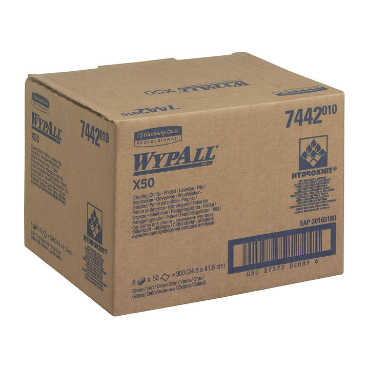 WypAll X50 Farbcodierte Reinigungstücher 7442 Reinigungstücher Grün – 6 Packungen x 50 Farbcodierte