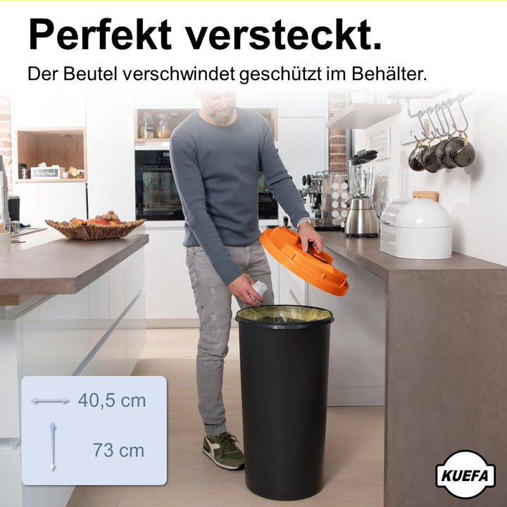KUEFA BSC 60L Mülleimer, Müllsackständer, Gelber Sack Ständer inkl. Klemm-Ring für Müllbeutel, extra