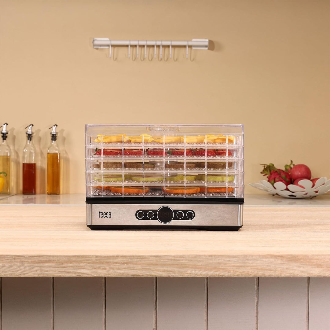 Teesa Pilztrockner Gemüse Obst Leistung 400W 5 Klar Sit LCD Display Thermokreislauf Temperaturregelu