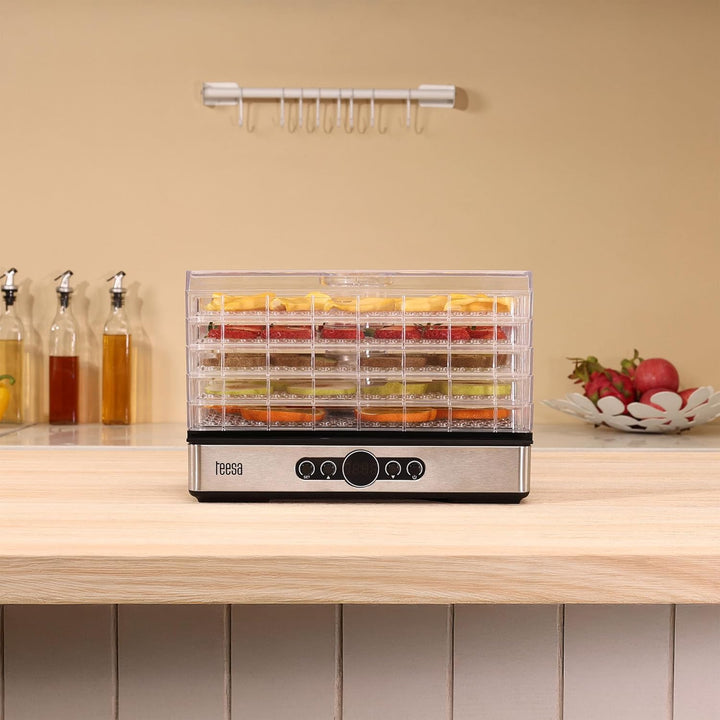Teesa Pilztrockner Gemüse Obst Leistung 400W 5 Klar Sit LCD Display Thermokreislauf Temperaturregelu