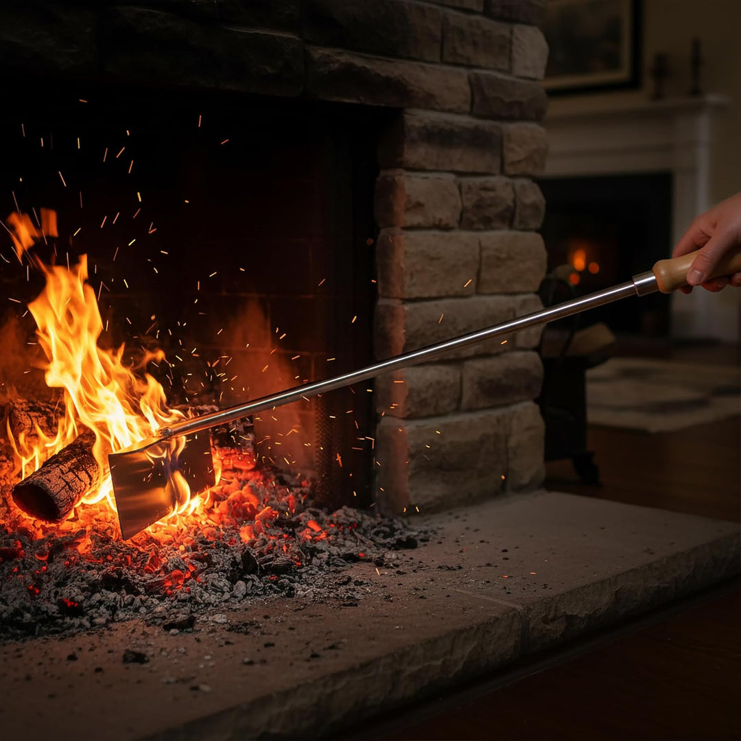 Relaxdays Aschekratzer, Edelstahl, Holzgriff, 58,5 cm lang, Ascheschieber für Kamin & Ofen, Aschehak
