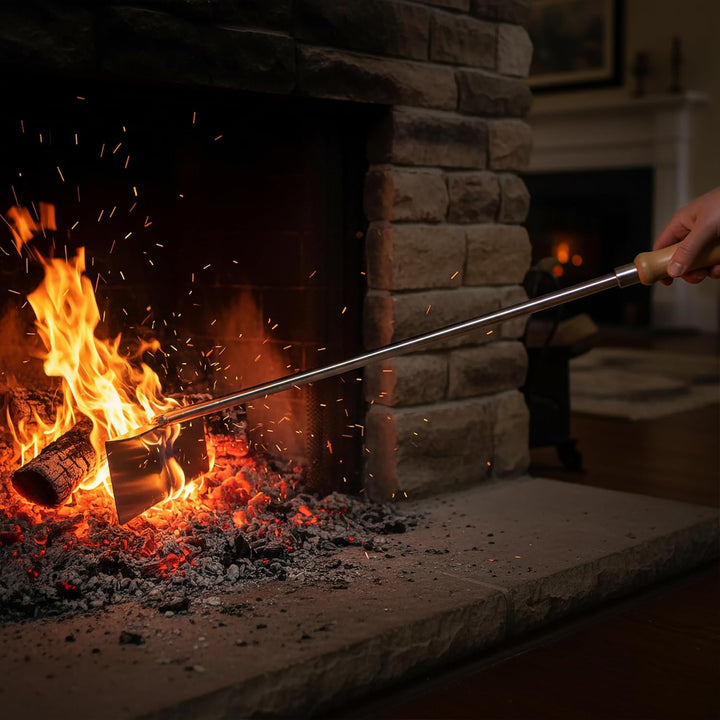 Relaxdays Aschekratzer, Edelstahl, Holzgriff, 58,5 cm lang, Ascheschieber für Kamin & Ofen, Aschehak
