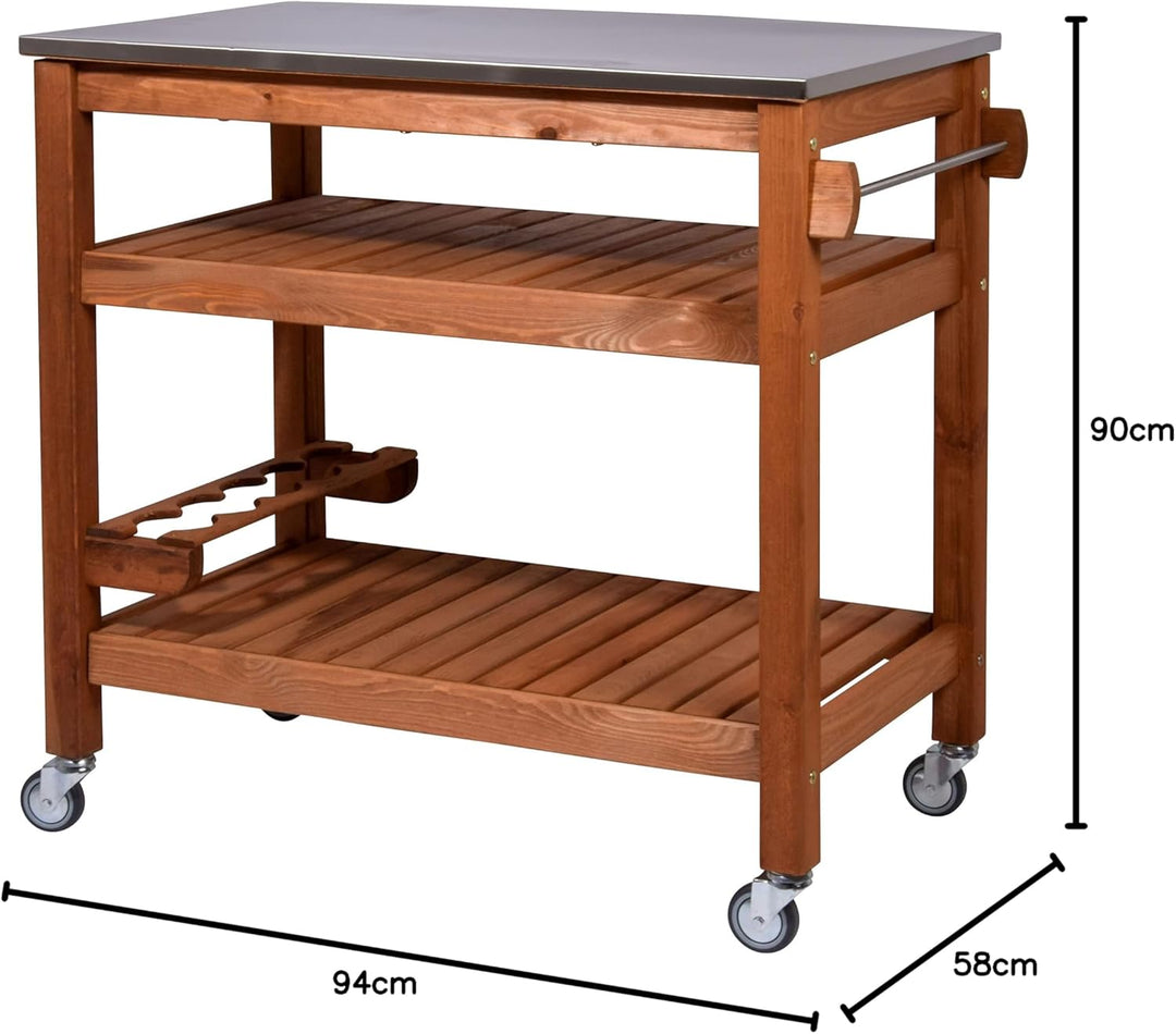 dobar® 35540FSCe Multifunktionstisch | Rollbarer Beistellwagen | BBQ-Trolley Massivholz | Servierwag