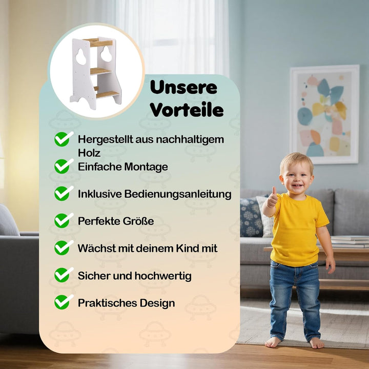 COSYLAND Lernturm ab 1 Jahr - Learning Tower - Höhenverstellbar Montessori Lernturm mit Kippschutz,