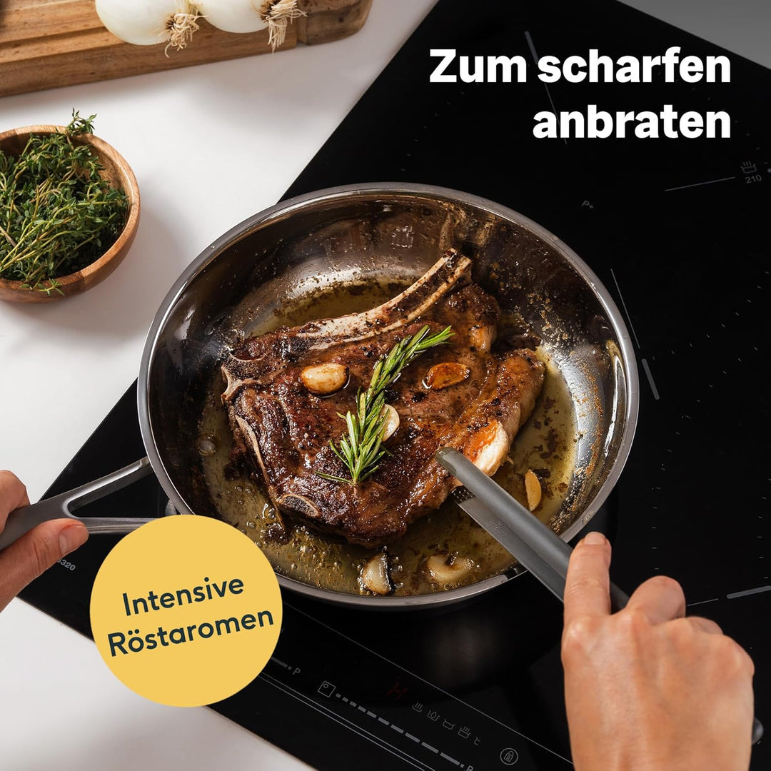 SILBERTHAL Edelstahl Pfanne Unbeschichtet - Induktion - Profi Bratpfanne 28cm - Röstaromen - Ofenfes