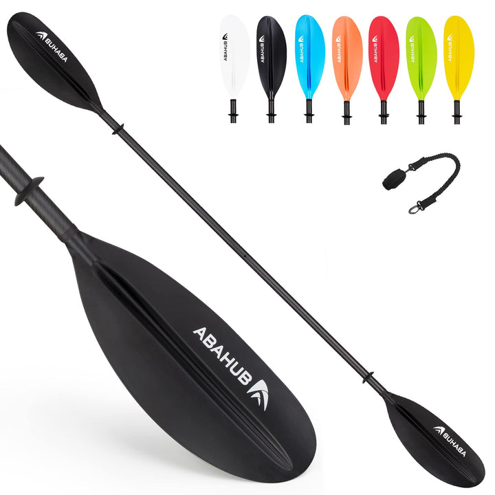 Abahub Carbon Kajak Paddel 230cm/ 220 bis 240cm Verstellbar mit Paddelleash für Kajakfahren Ruderboo