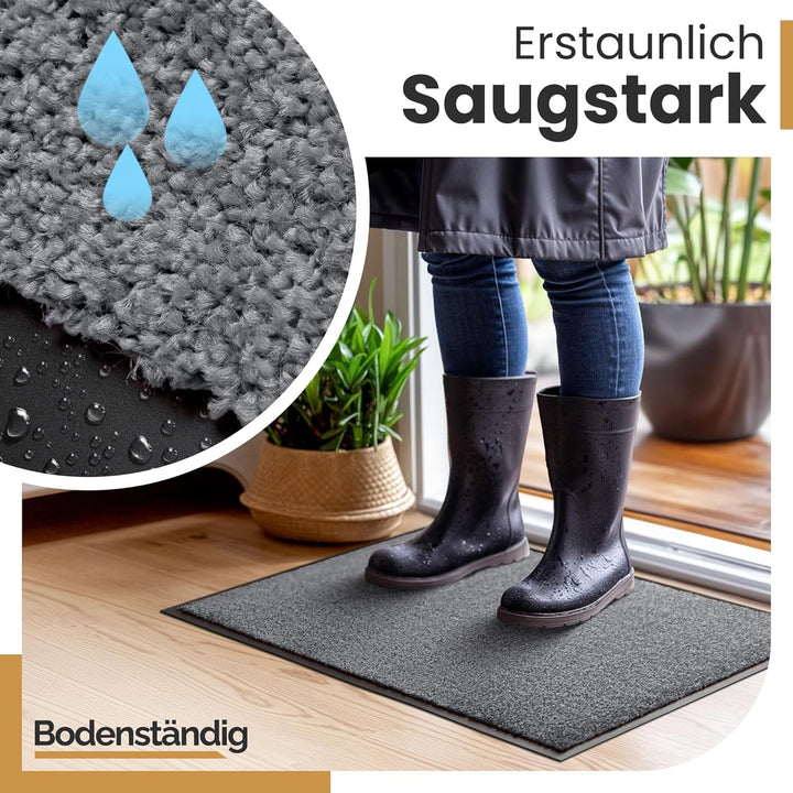 Saubere Schuhe Dank saugstarkem Stoff (robust) perfekte Grösse Hellgrau in 60x90cm - Fussmatte innen