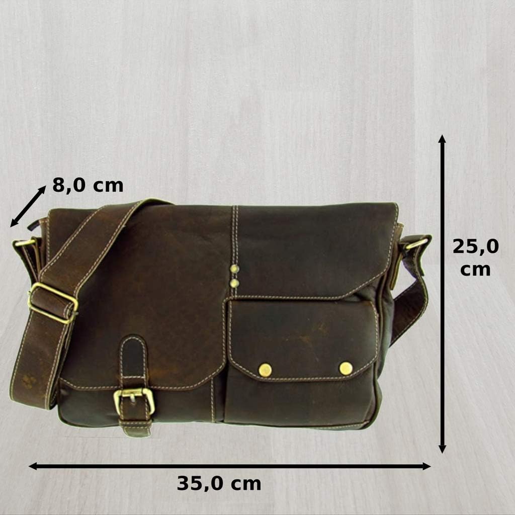 Grosse Wasserbüffel Leder Aktentasche Lehrertasche Vintage Look in 3 Grössen zur Wahl (35,0 x 25,0 x