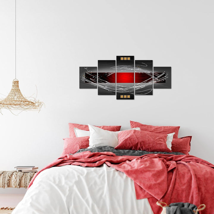 Runa Art Wandbilder Abstrakt 5 Teilig Bild auf Vlies Leinwand Deko Wohnzimmer Schlafzimmer Rot Grau