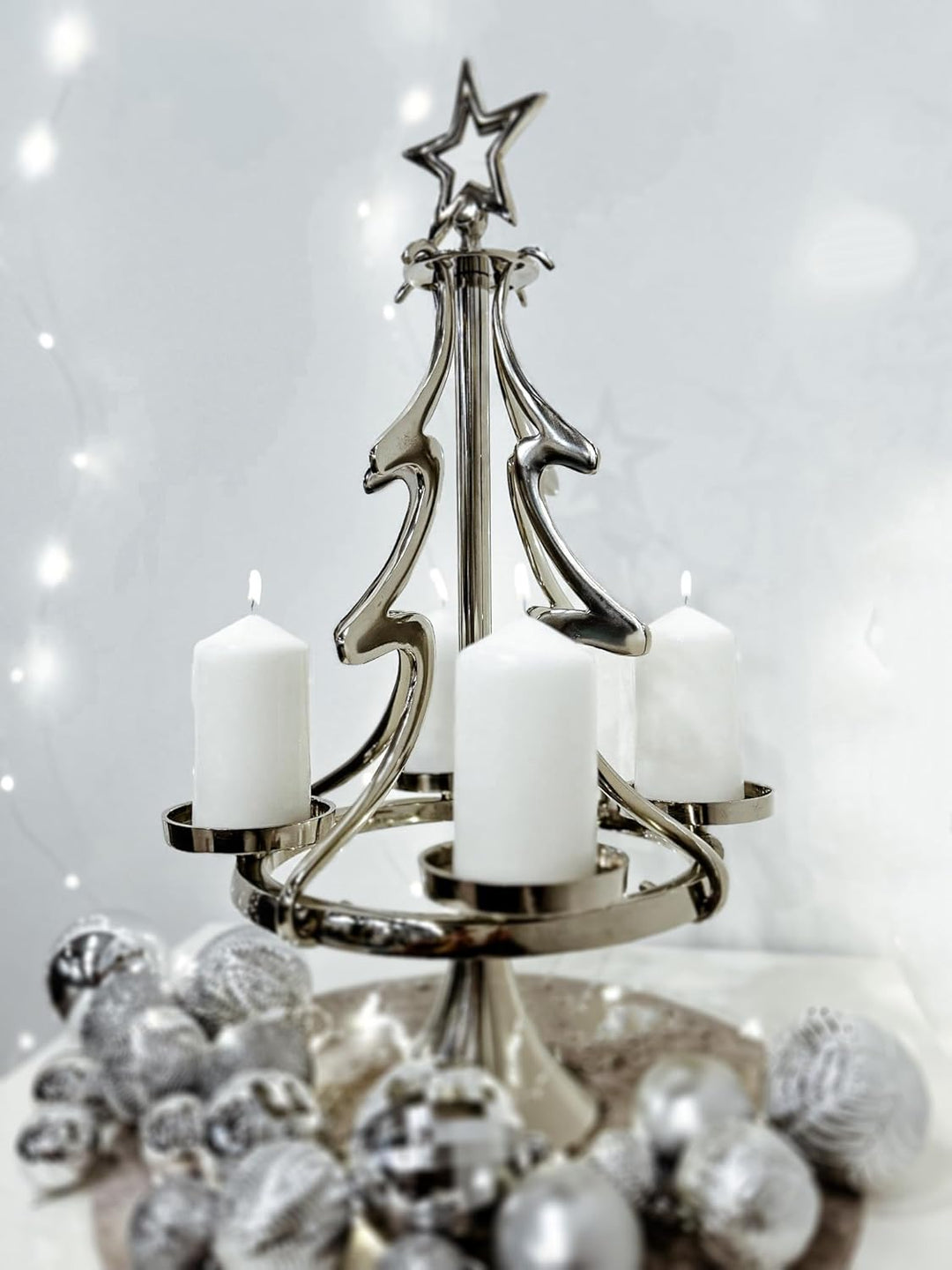 Kobolo Kerzenleuchter Kerzenhalter Weihnachtsbaum aus Metall - Weihnachten - 4 Kerzen Xmastree Silbe