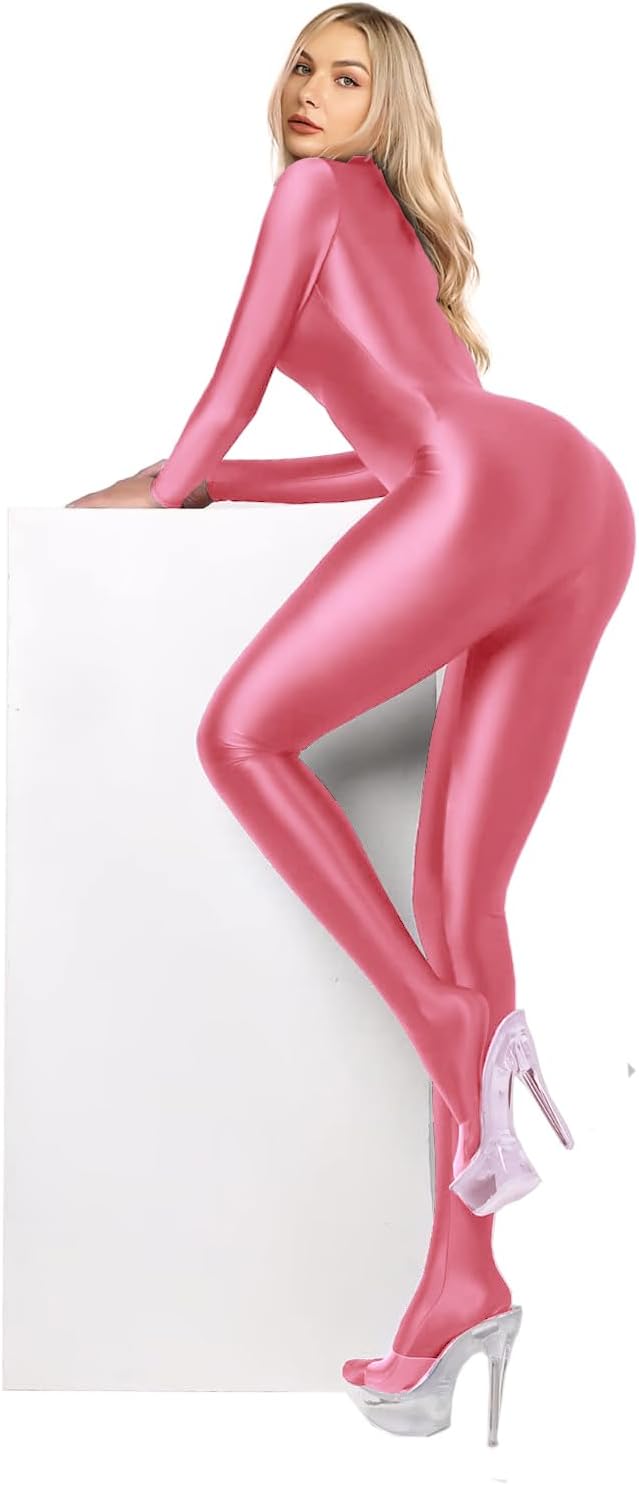 SOFSOT 200D blickdichter Einteiler Badeanzug High Stretch Glänzender Body Reissverschluss Rücken M R