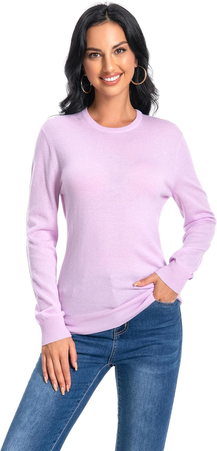 WOSICA Women's 100% Pure Cashmere Long Sleeve Crew Neck Sweater S Taffet, S Taffet