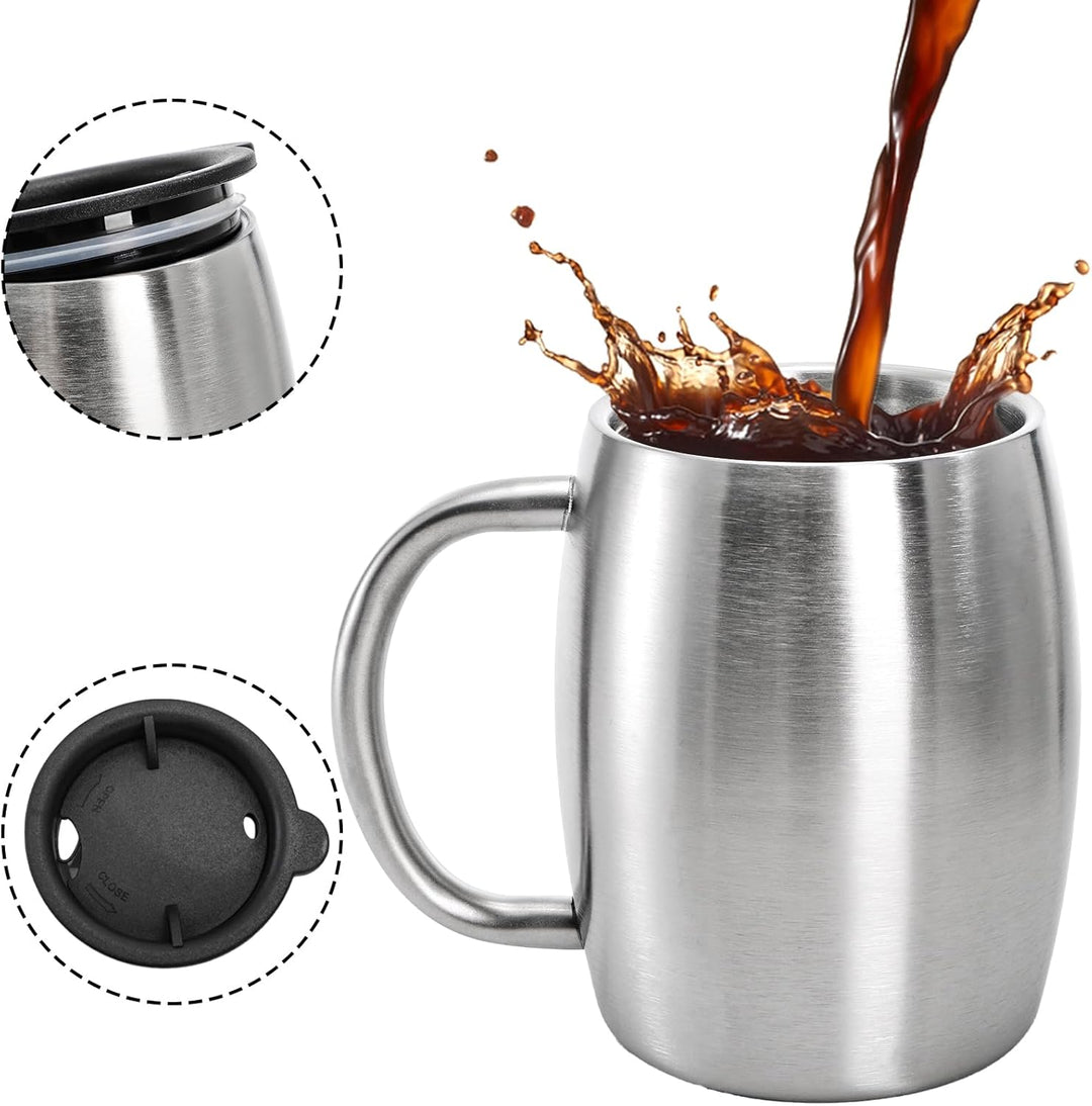 Lawei 2 Stück Edelstahl Kaffeebecher 400ml Campingtasse Isolierbecher Edelstahlbecher Thermobecher K