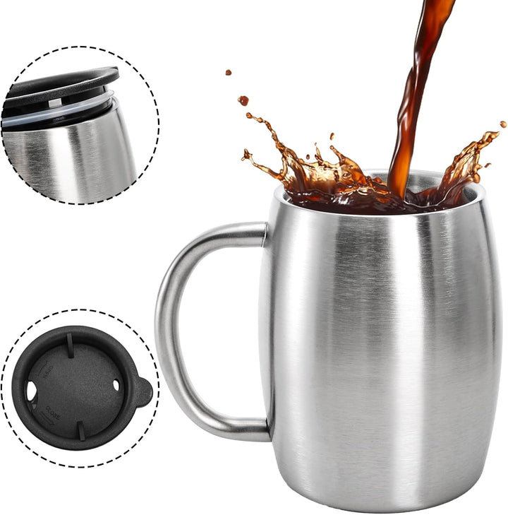 Lawei 2 Stück Edelstahl Kaffeebecher 400ml Campingtasse Isolierbecher Edelstahlbecher Thermobecher K