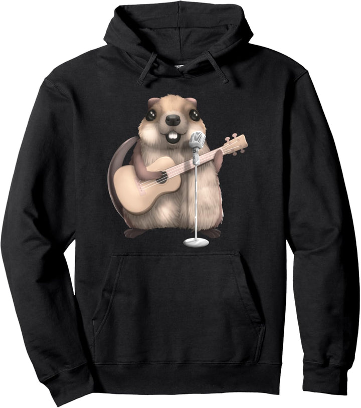 Muskrat Singing Guitar Player Musician Music Guitarist Cute Pullover Hoodie