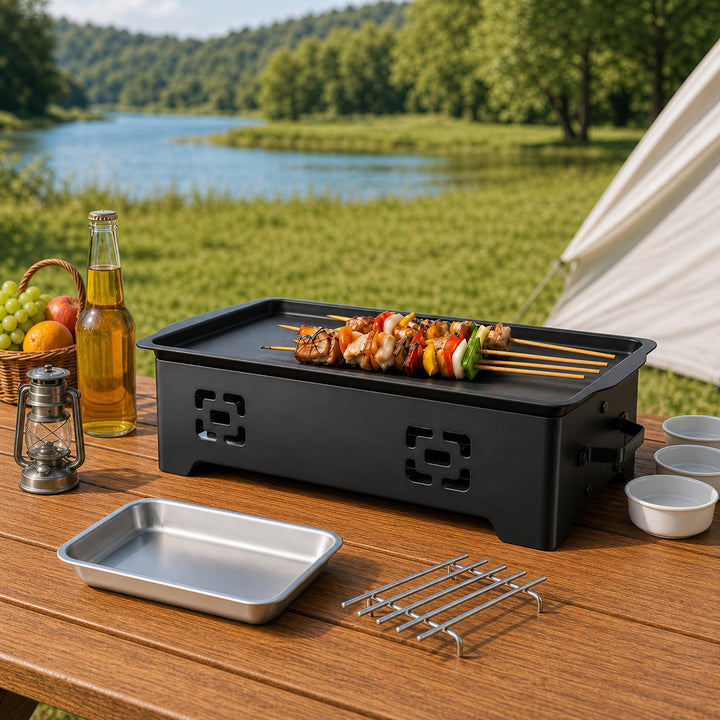 BBQ Warmhalteplatte 37x20cm - Fleischwarmhalter füR Grillen mit Heizplatte | Tragbare Warmhalteplatt